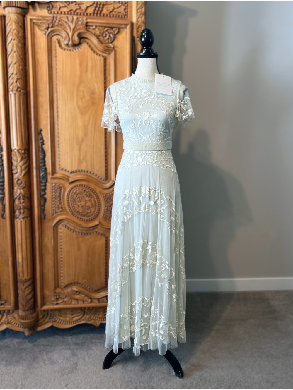 NWT Mac Duggal 35126 Rare Sample Maci Dress Mint Lace Cape Embellished Women 2